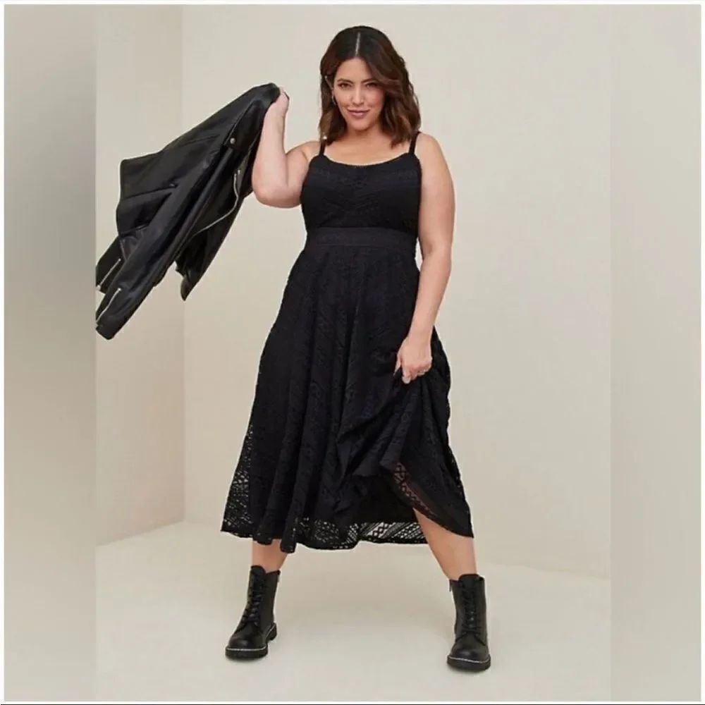 Torrid Black Geo Lace Midi Dress Pockets Contemporary Feminine Event Party